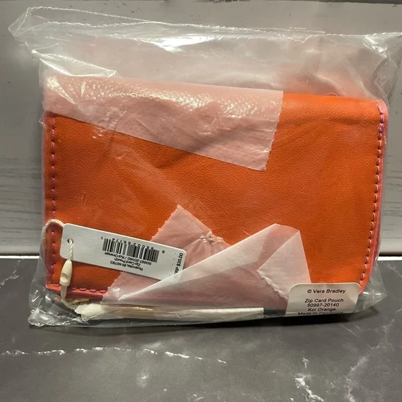 NWT Vera Bradley Orange and Pink Zip Card Pouch in Koi Orange - Picture 8 of 12